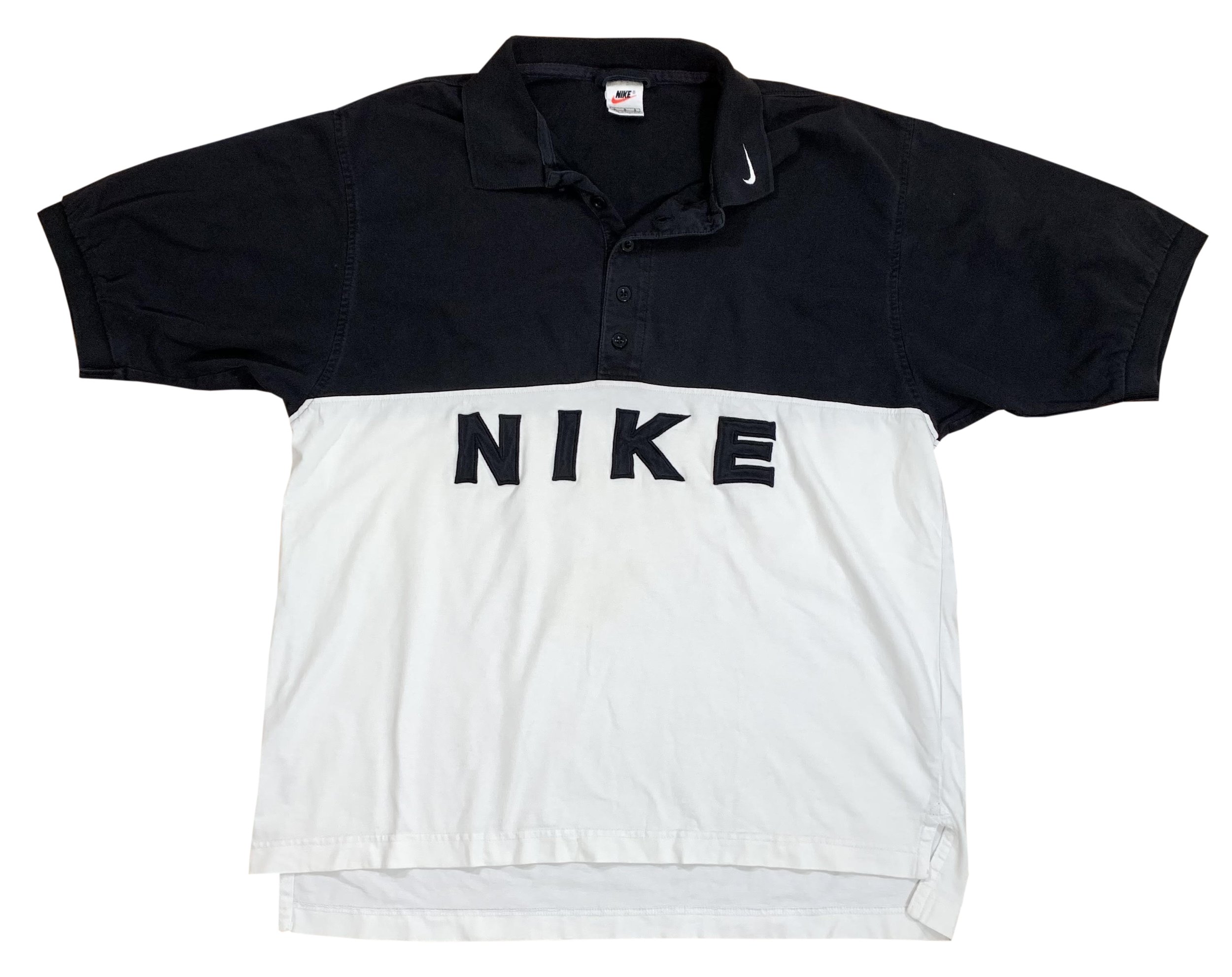 Vintage Nike Spellout Black / White Split Rugby (Size L) — Roots